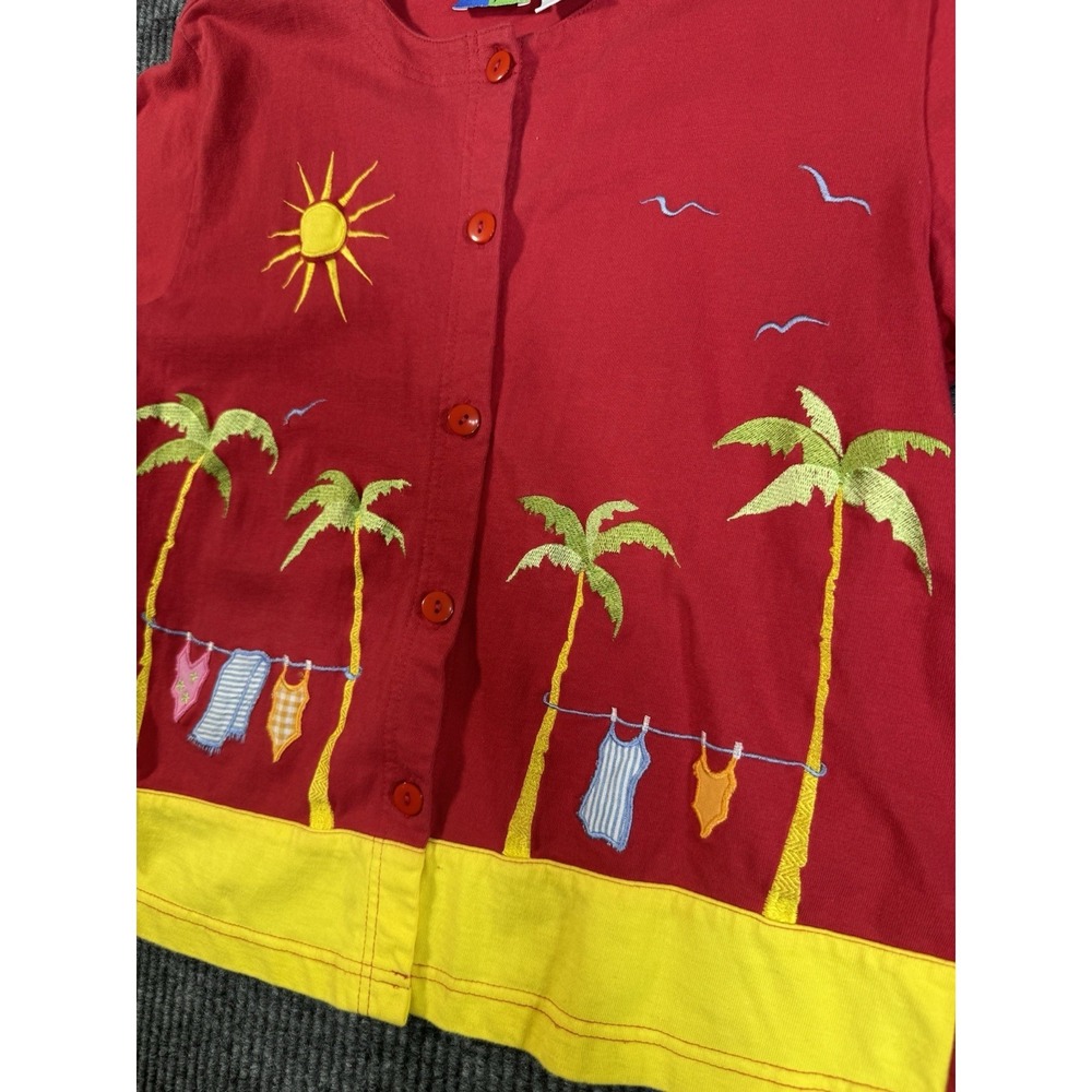 Onque Women's Embroidered Beach Button Front Blouse Red Yellow Short Sleeve S - Picture 4 of 11